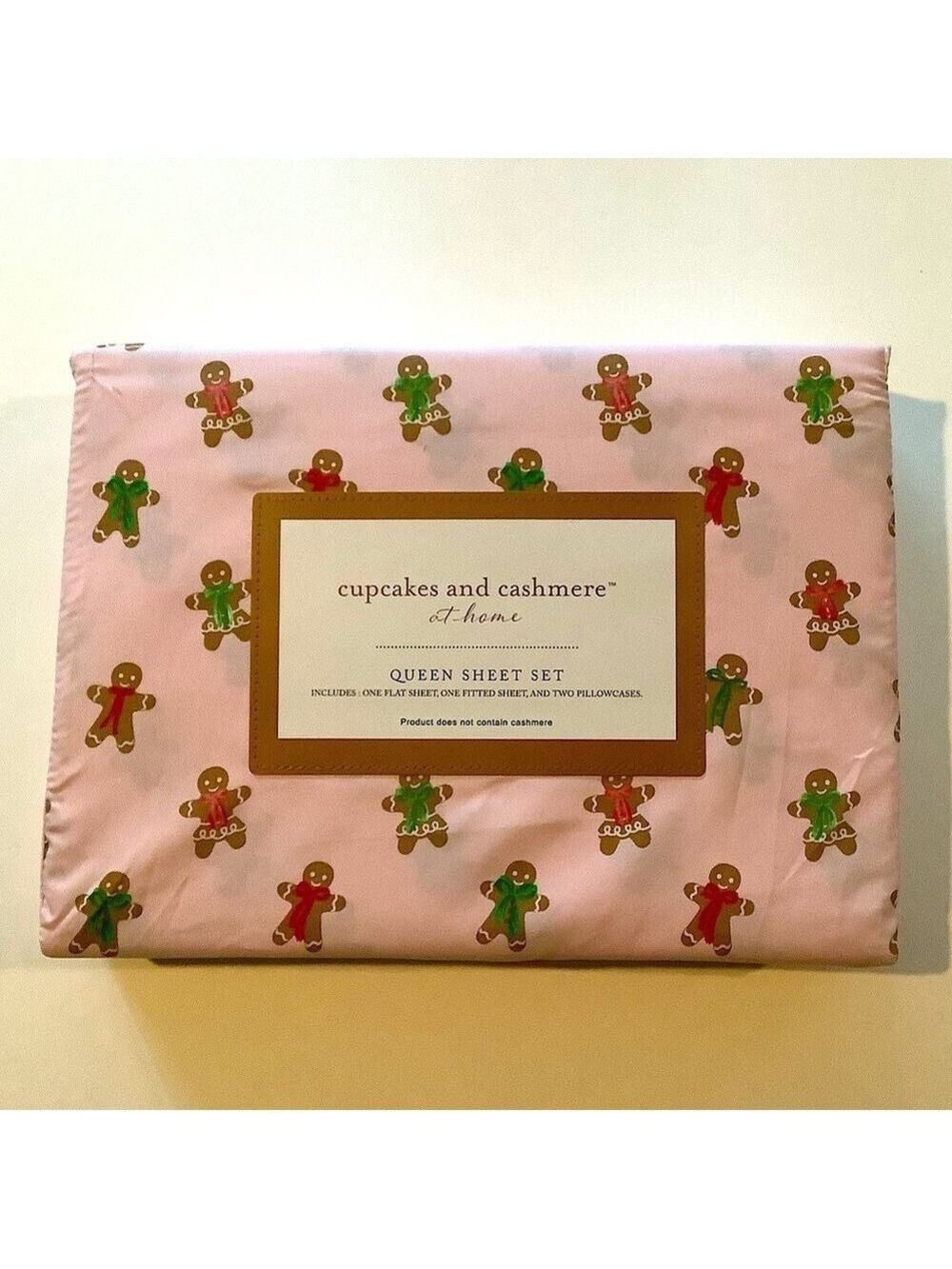 Cupcakes & Cashmere Gingerbread Treats Pink Queen Sheet Set New